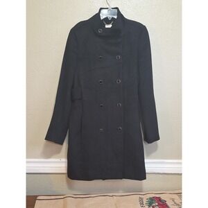 Ecru Black Coat Women's Size Medium Doble Breasted Long Line Party Formal Soft